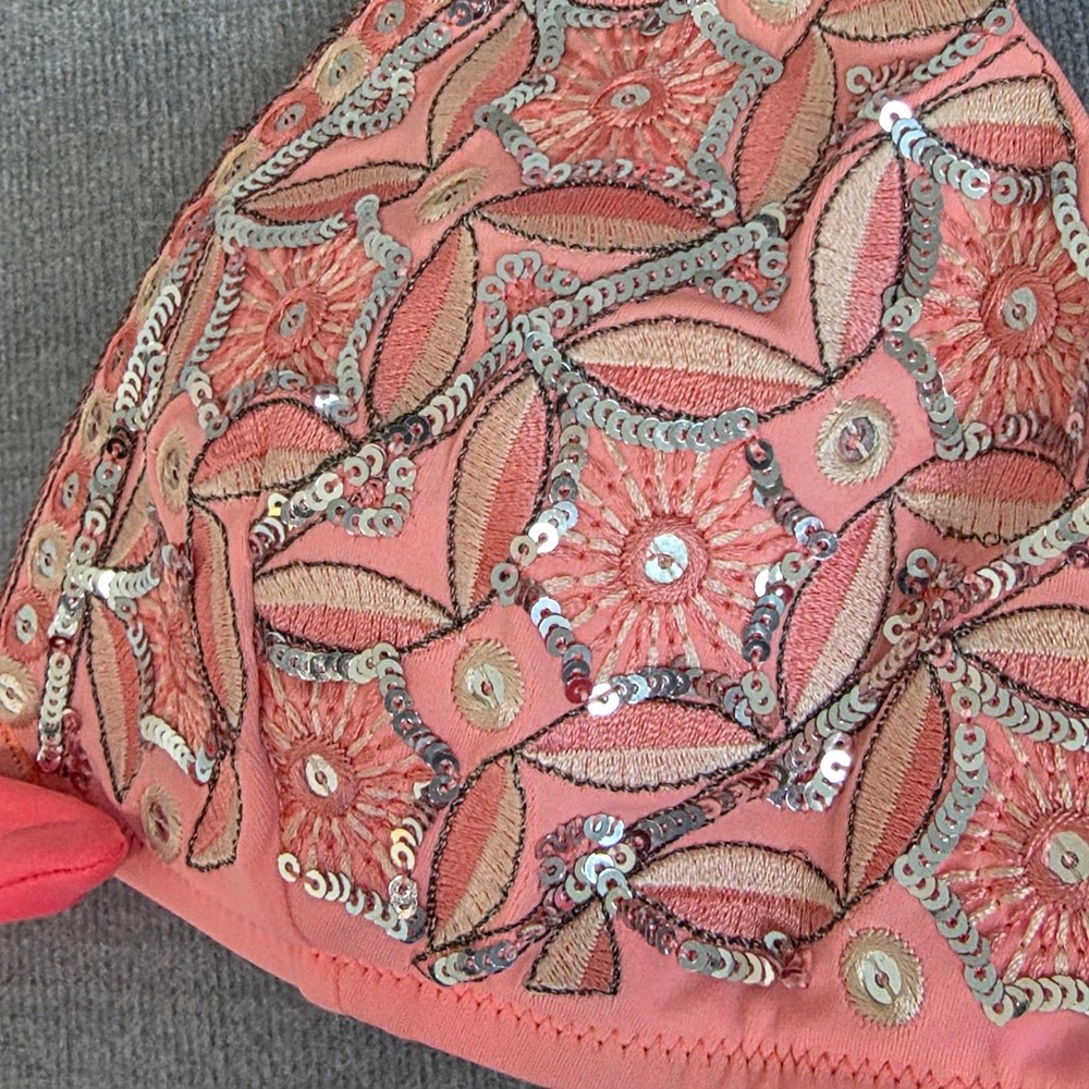 Victoria's Secret Bikini Womens S Coral Sequin Embroidered Boho Bling Swimsuit - Picture 2 of 5